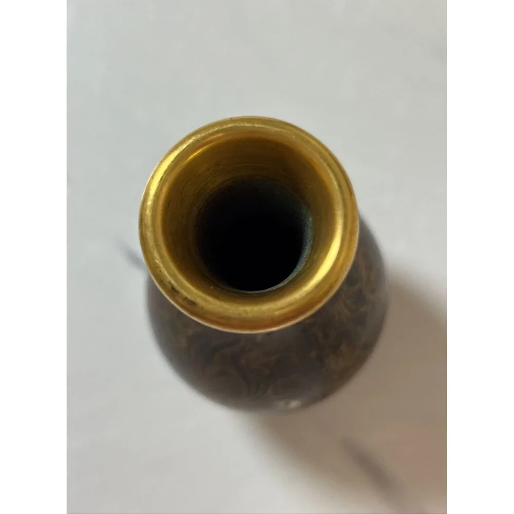 Cloisonné vase brown, burgundy, black floral 4